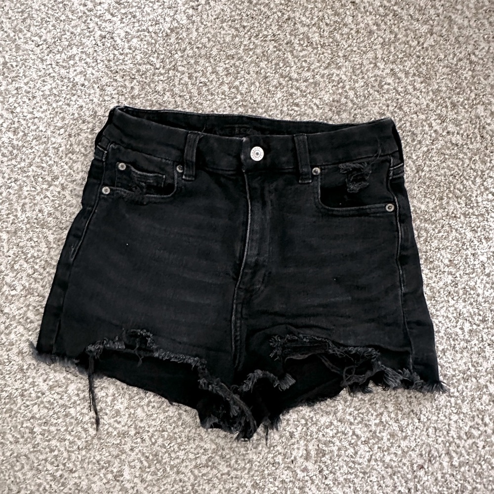 AE Curvy Super High-Waisted Denim Short Short in Black Size 8